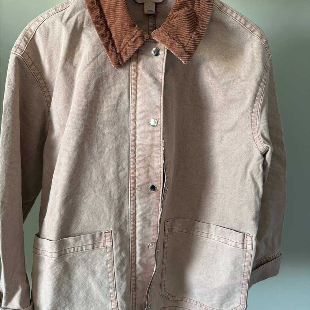 Old Navy light rose Jean Jacket with dark rose Corduroy Collar. Barn jacket.